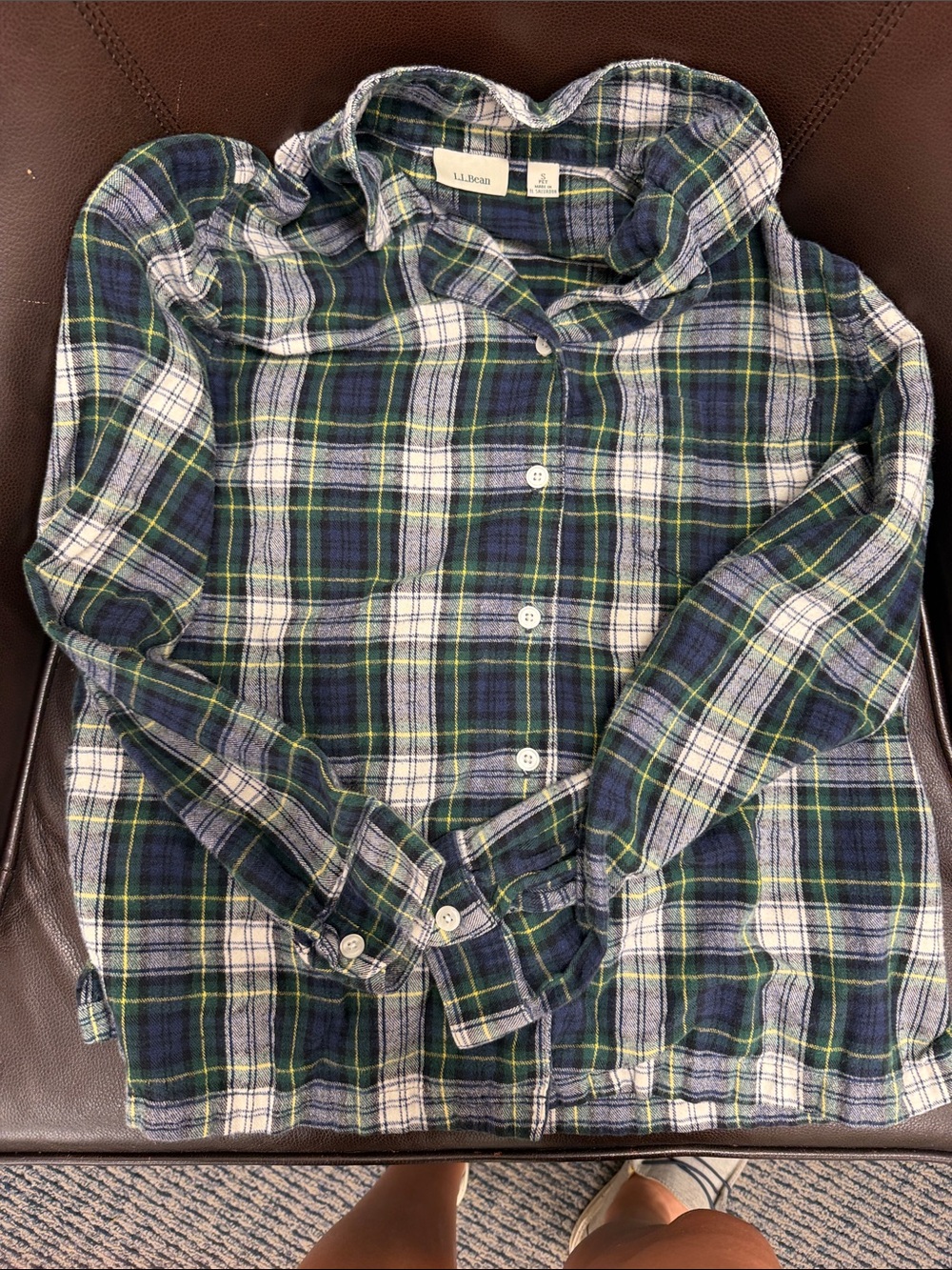 L.L. Bean Boys Navy, Green & White Plaid Button-Down Shirt